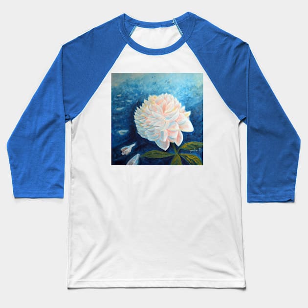 White Peony Painting Baseball T-Shirt by Paintings by Julia Doria